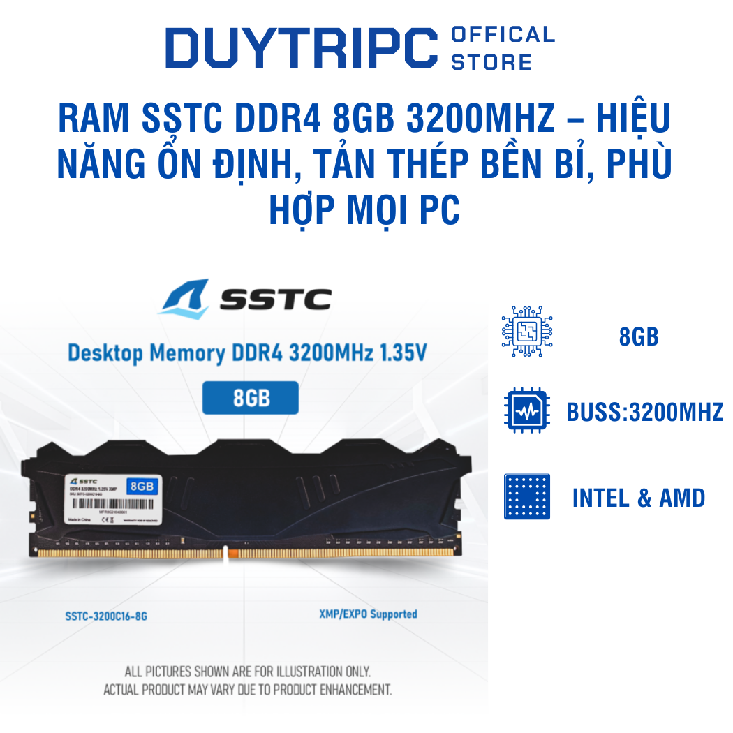 RAM SSTC DDR4 8GB 3200MHz – Hiệu năng ổn định, tản thép bền bỉ, phù hợp mọi PC